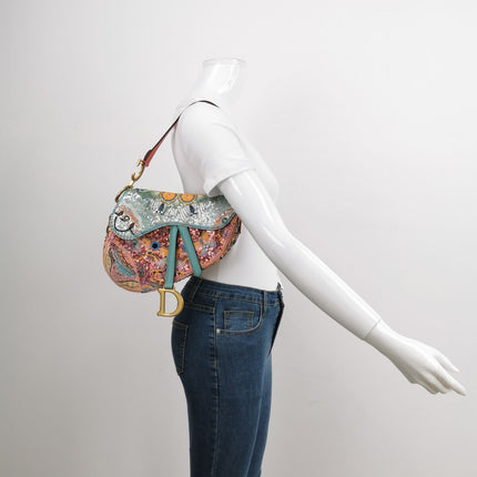 Sold Christian Dior Saddle Medium Multicolor Beads and Calfskin Leather Shoulder Bag