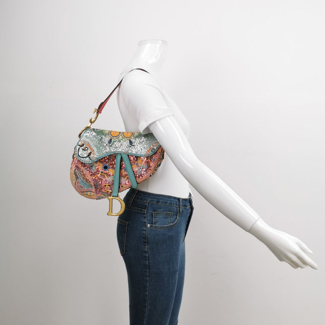 Sold Christian Dior Saddle Medium Multicolor Beads and Calfskin Leather Shoulder Bag