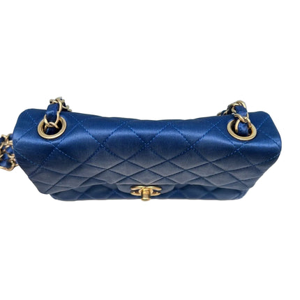 Chanel Classic Flap Mini 2013 Blue Silk Satin Gold Hardware