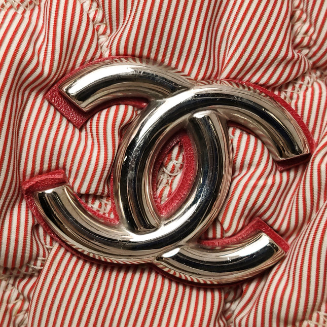 Chanel Bubble Chain Striped Quilted Flap Bag Red/White Tote