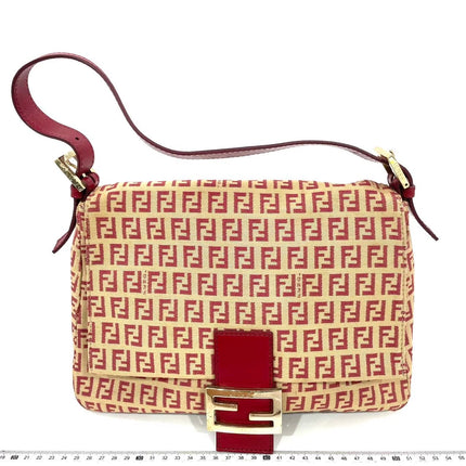 Fendi Mamma Baguette Red Classic Zucchino Monogram Shoulder Bag-Luxbags