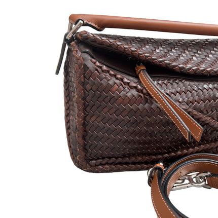 Loewe Puzzle Small Leather Woven Braided Dark Brown Crossbody Bag