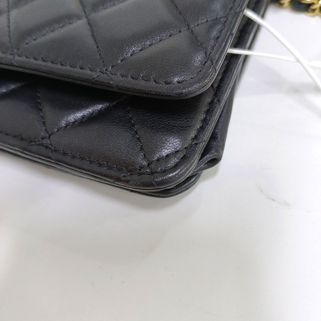 Chanel Wallet on Chain Classic Flap Black Lambskin Leather Gold Hardware