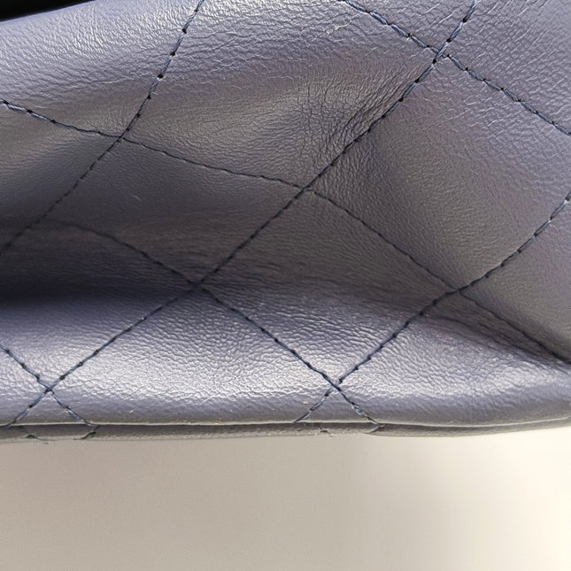 Chanel Classic Flap Maxi Ash Navy Lambskin Leather Double Flap Silver Hardware 2011