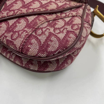 Dior Vintage Double Saddle Burgundy Oblique Monogram Canvas Gold Hardware