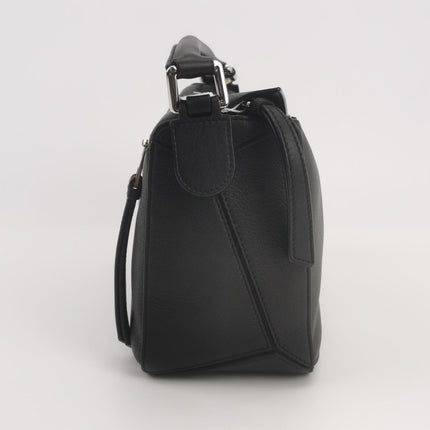 Loewe Puzzle Small Black Grained Leather White Logo