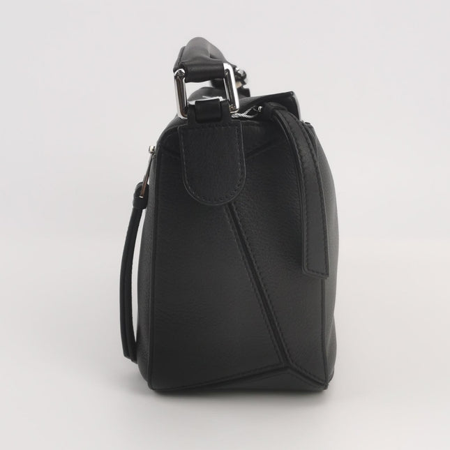 Loewe Puzzle Small Black Grained Leather White Logo