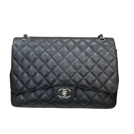 Chanel Classic Flap Maxi Black Caviar Leather Double Flap Sliver Hardware-Luxbags