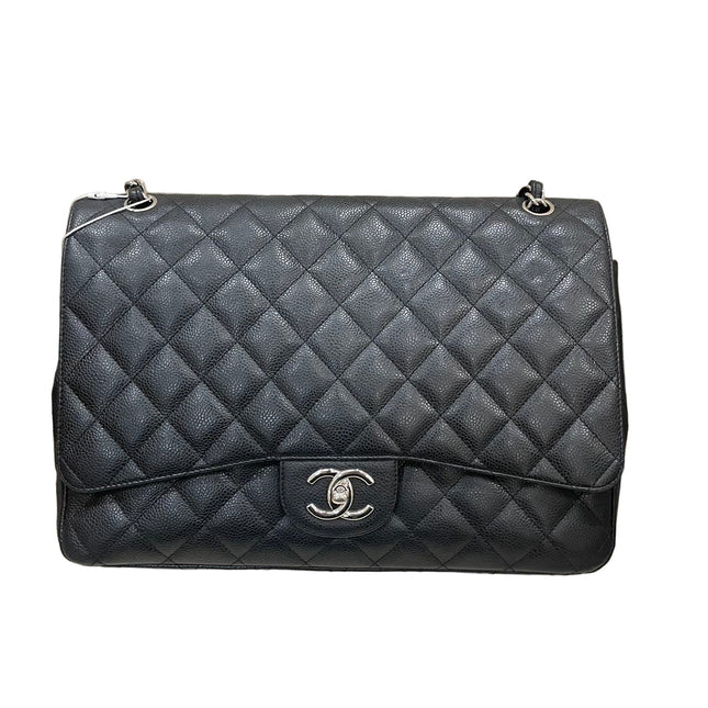 Chanel Classic Flap Maxi Black Caviar Leather Double Flap Sliver Hardware-Luxbags