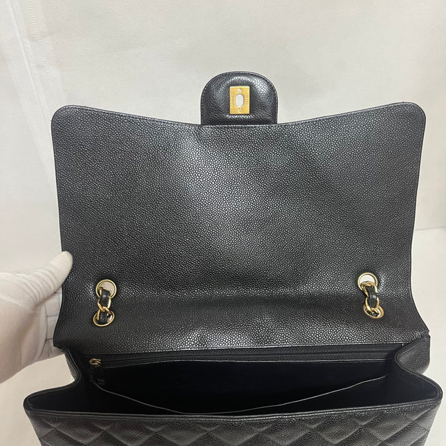 Chanel Classic Flap Maxi Black Caviar Leather Single Flap with Gold Hardware