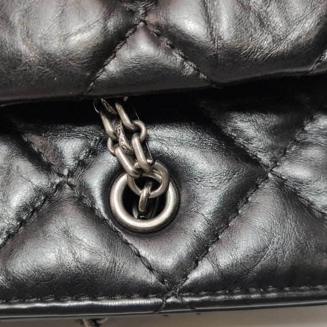 Chanel 2.55 Black Shiny Calfskin leather Tote Bag