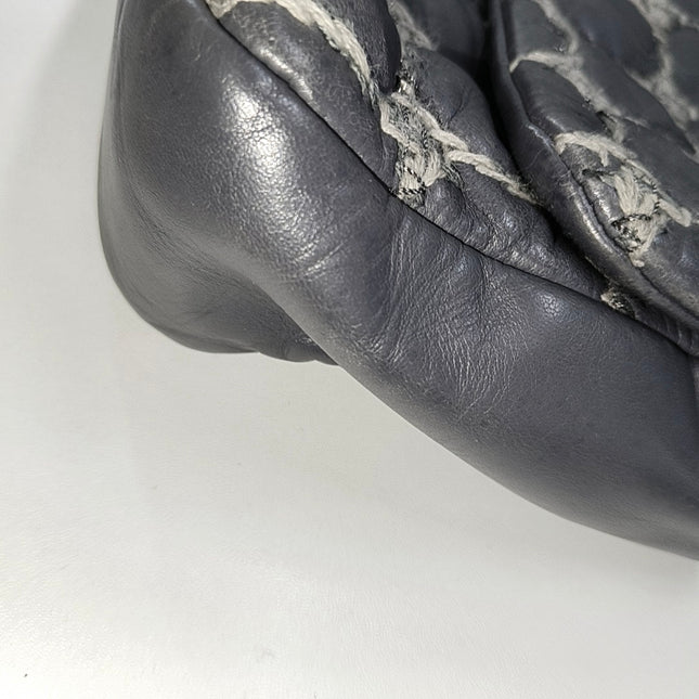 Chanel Tweed Square Stitch on Leather Bubble Grey Medium Shoulder Bag