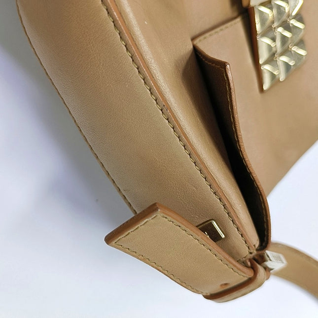 Fendi Baguette Beige Leather with Gold Studded Metal Buckle