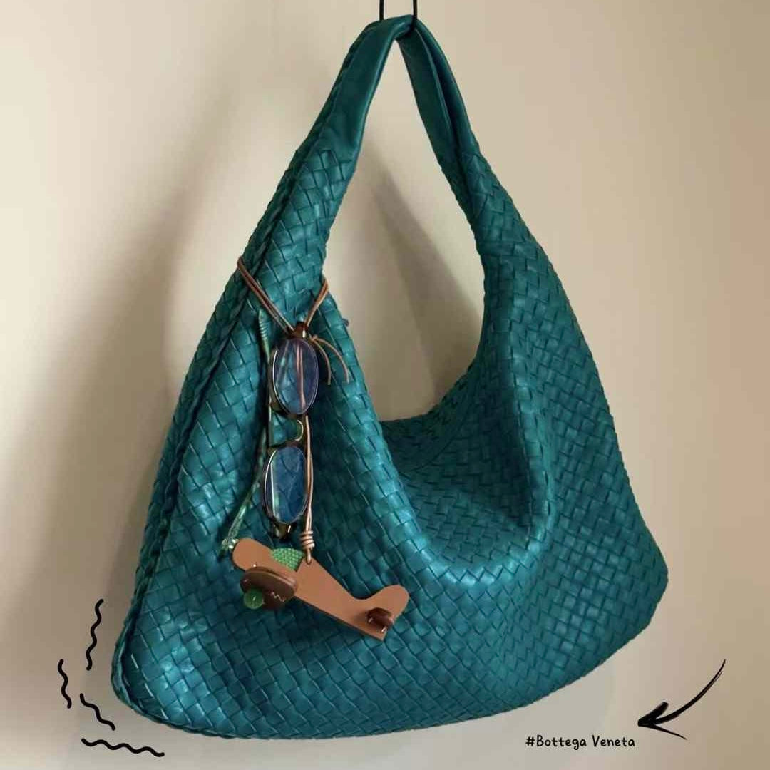 Bottega Veneta Veneta Hobo Teal Green 45cm Lambskin Leather-Luxbags