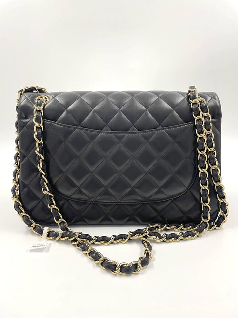 Sold Chanel Classic Flap Jumbo 2012 Black Lambskin Leather Double Flap with Gold Hardware