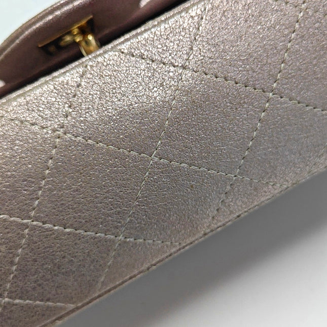 Chanel Classic Flap Mini Metallic Pink Lambskin Leather Gold Hardware