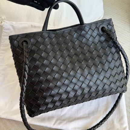 Bottega Veneta Andiamo Medium Black Intrecciato Leather Handbag