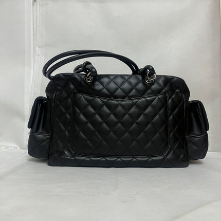 Chanel Cambon Multi-pocket Ligne Reporter Bag Large Black Calfskin Leather White Logo