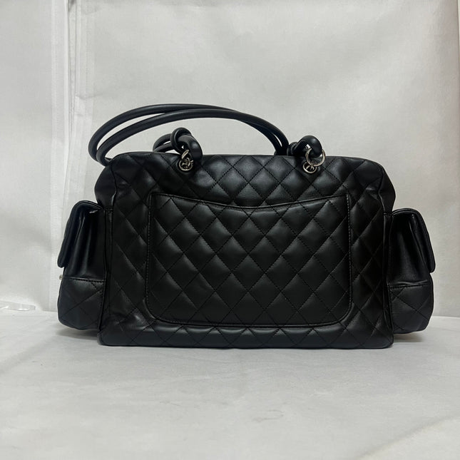 Chanel Cambon Multi-pocket Ligne Reporter Bag Large Black Calfskin Leather White Logo