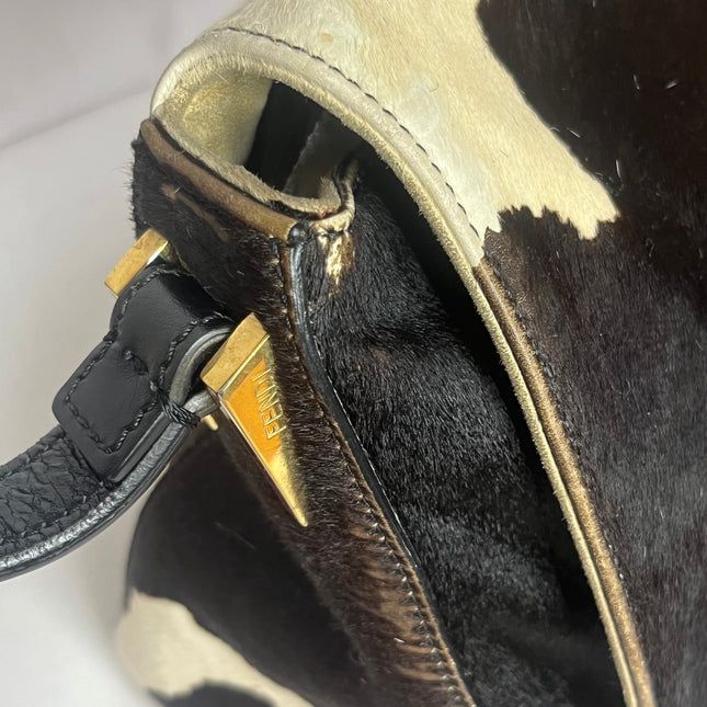 Fendi Mamma Baguette Large Pony hair in Cow Print Black and White