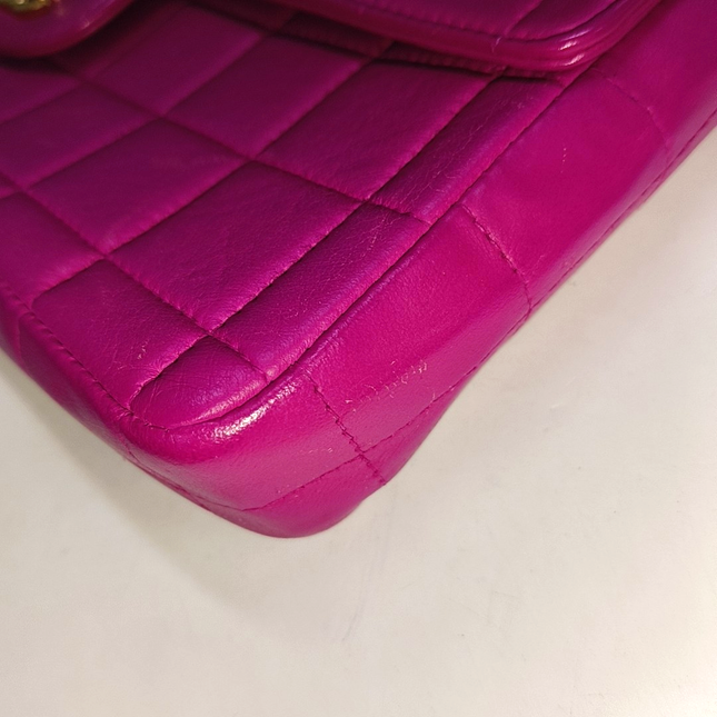 Chanel East West Chocolate Bar Fuchsia Pink Leather 24k Gold hardware