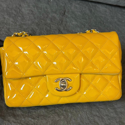 Chanel Classic Flap Rectangular Mini Yellow Patent Leather Silver Hardware, 2014-2015