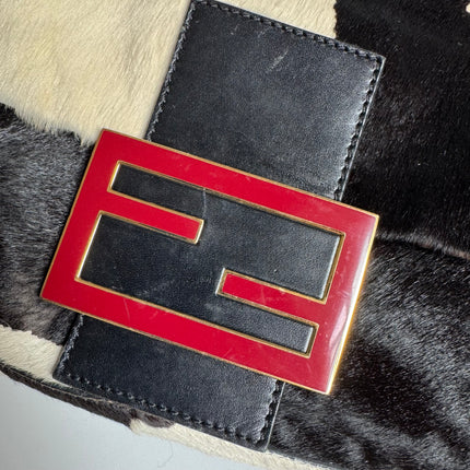 Fendi Mamma Baguette Large Pony hair in Cow Print Black and White