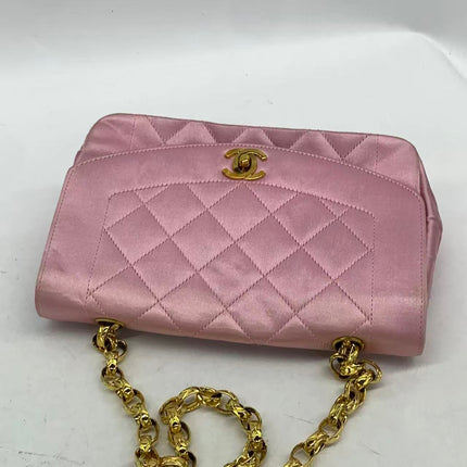 Chanel Diana Flap Bag 1990 Mini Pink Silk Satin Bijou Chain