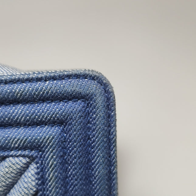 Chanel Le Boy Small Denim Blue Jeans Chevron Stitching Silver Hardware