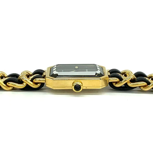 CHANEL Vintage PREMIERE Watch Small Black Leather and 24KT Yellow Gold Plated