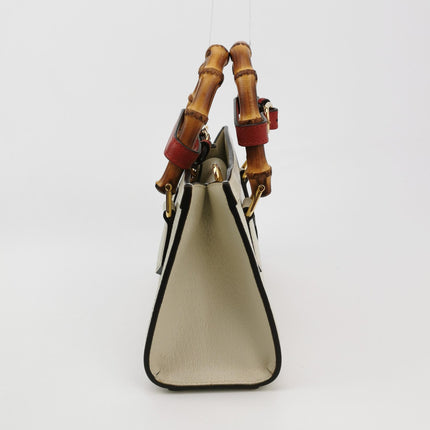 Gucci Diana Small East West Cream White Leather Bag Bamboo Handle with Strap
