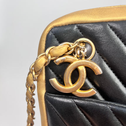 Sold Chanel Chevron Black and Gold Shoulder Bag