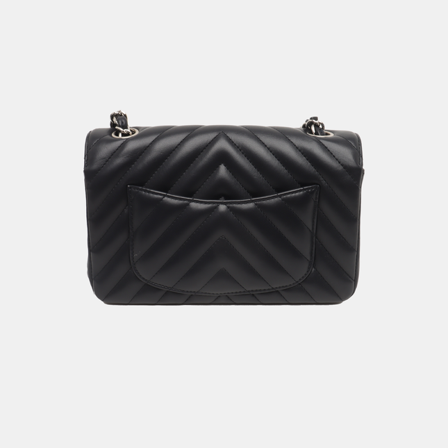 Chanel Classic Flap Mini Chevron Quilted Black Lambskin Silver Hardware