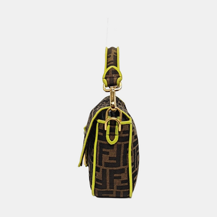FENDI Baguette Zucca Monogram Canvas with Lime Neon trimming Crossbody Bag