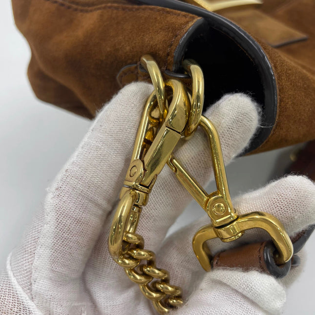 Fendi Baguette Selleria Suede Leather Crossbody Bag Medium Caramel Tan