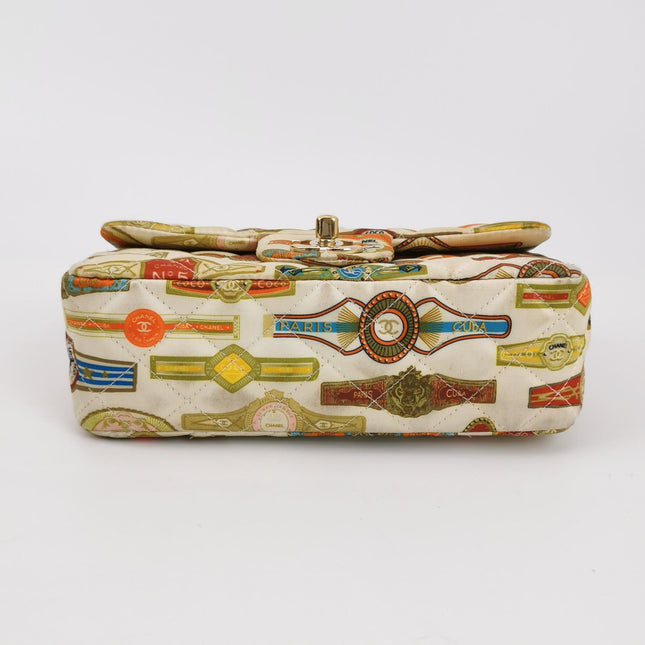 Chanel Classic Flap Mini Satin Paris Cuba Cigar Label Print Beige Multicolor, 2017