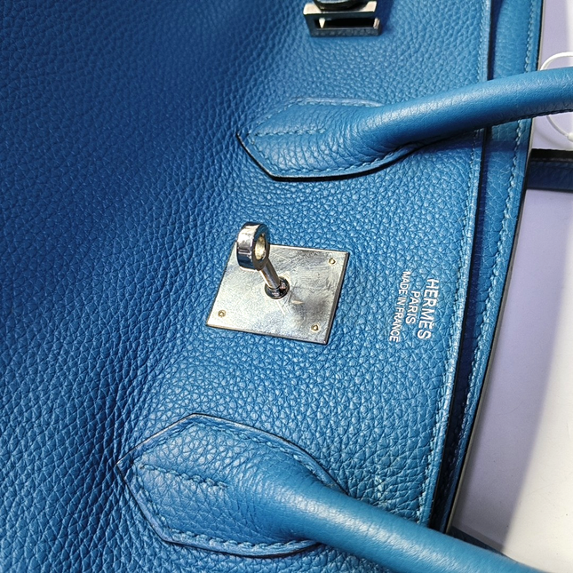 Hermes Birkin 35 Clemence Leather 7W Bleu Izmir Blue Palladium Hardware 2012