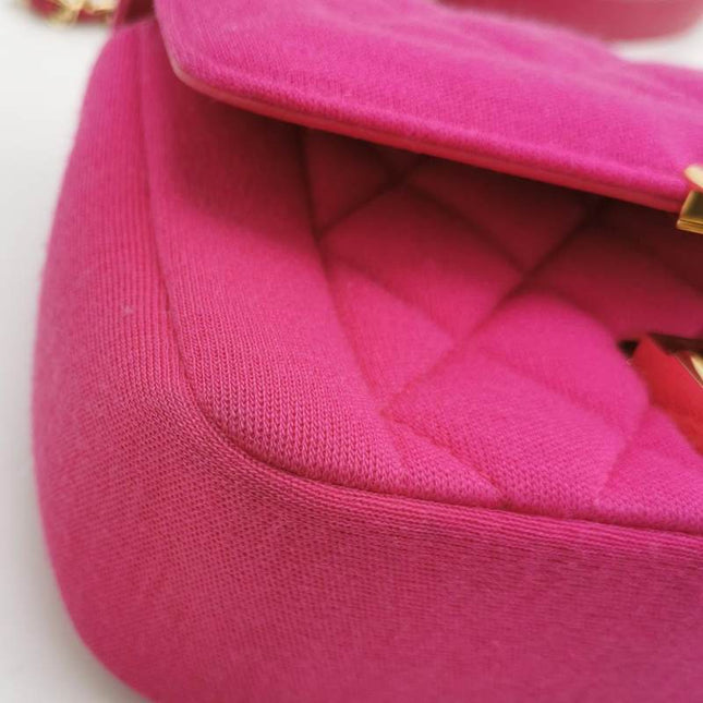Chanel Mini Chic With Me Flap Bag Cotton Cloth Pink Fuchsia Crossbody Bag