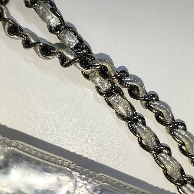 Chanel Ice Cube Chocolate Bar Classic Flap Metallic Silver PVC with Leather