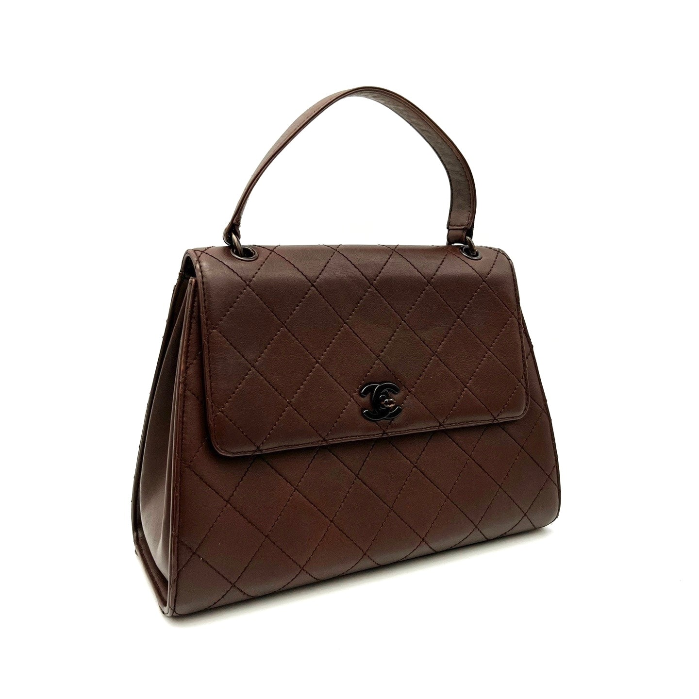 Chanel Vintage Top Handle Kelly Flap Bag Chocolate Brown Cannage Lambskin Leather, 1997-1999