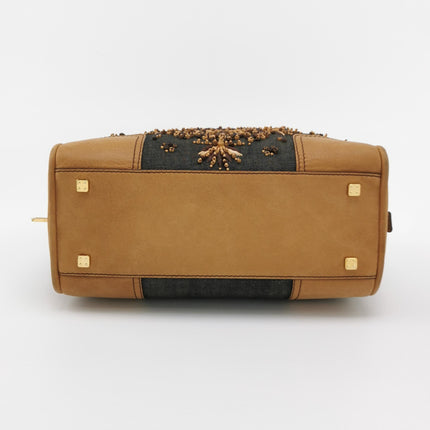 Loewe Amazona 28 Denim Beaded Embroidery Brown Leather Handbag
