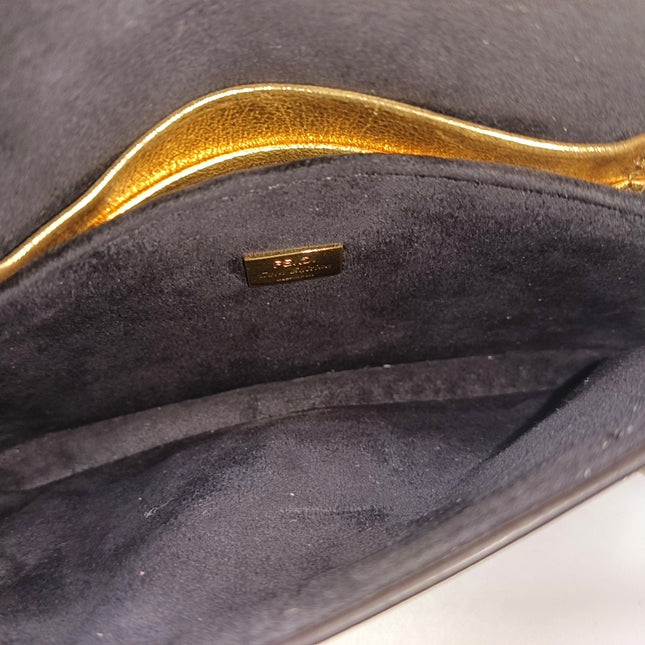 Fendi Nano Baguette Charm Gold Shiny Leather with Black Paints