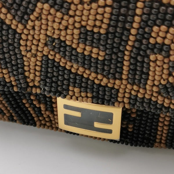 Fendi Nano Baguette Charm Beaded Brown Zucca Psychedelic Print Chain Strap