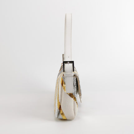 FENDI Baguette 1997 Zebra-Stripe Sequin White and Silver