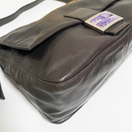 Fendi Mamma Baguette Chocolate Brown Lambskin Leather Silver Hardware