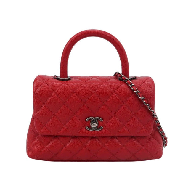 Chanel Coco Handle Small Red Caviar Leather Silver Hardware, 2016-2017-Luxbags