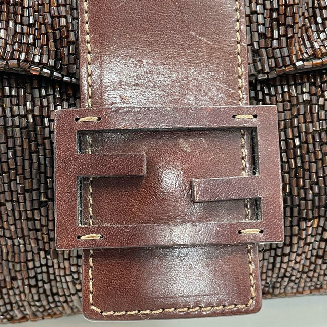 Fendi Baguette Vintage Dark Chocolate Brown Glitter Beads