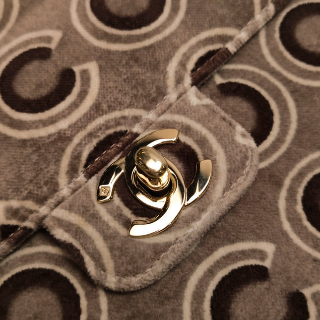 Chanel 2002 Coco Flap Top Handle Box Bag Velvet Grey