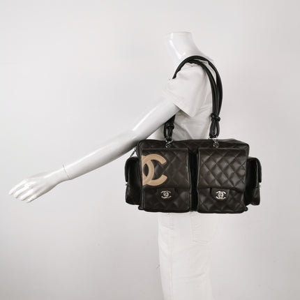 Chanel Cambon Large Dark Brown Calfskin Leather Double Strap Handbag