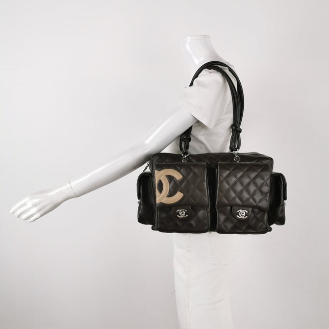 Chanel Cambon Large Dark Brown Calfskin Leather Double Strap Handbag